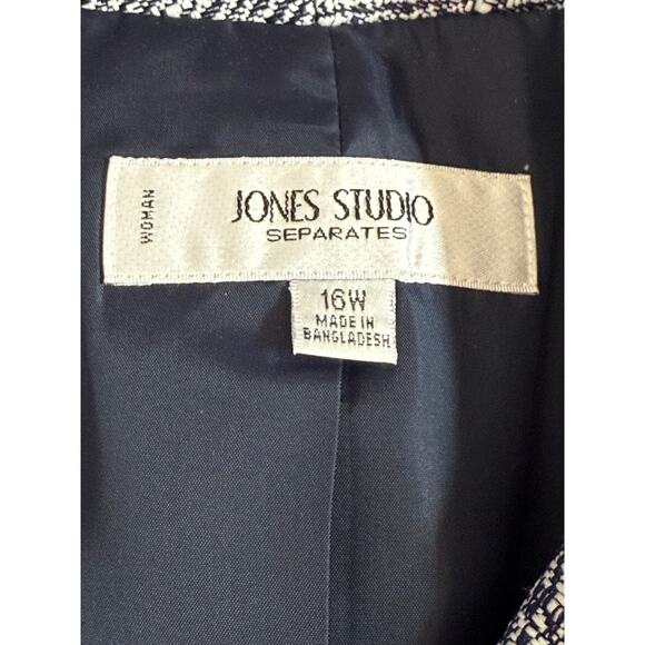 Jones Studio Separates Navy Blue & White Textured 3 Button Lined Blazer Size 16W - Picture 7 of 9